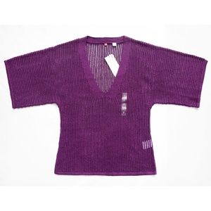 Loose Knit V-Neck Kimono Sleeves Sweater/Top Small